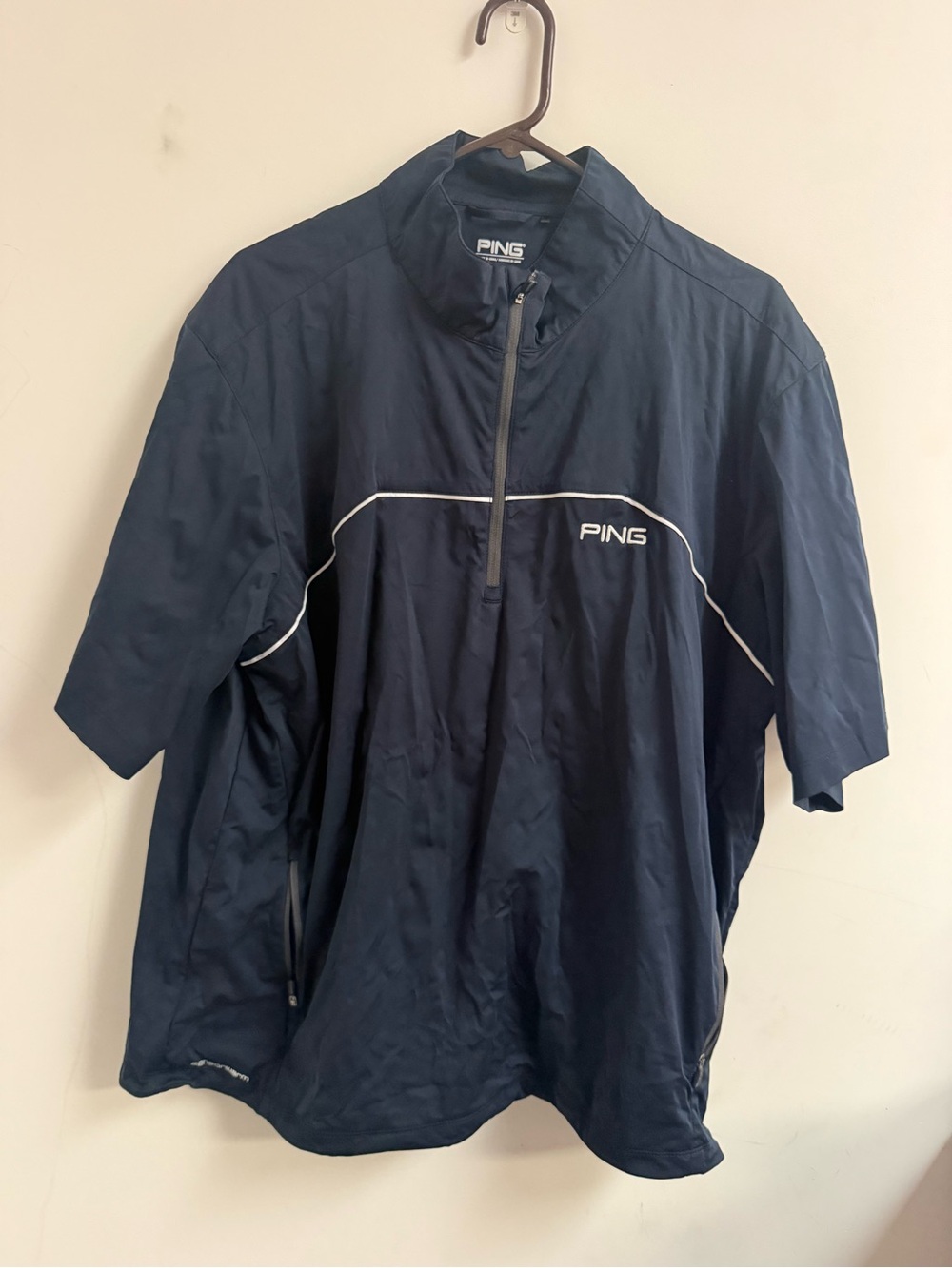 PING Navy and White Short-Sleeve Golf Half-Zip Pullover